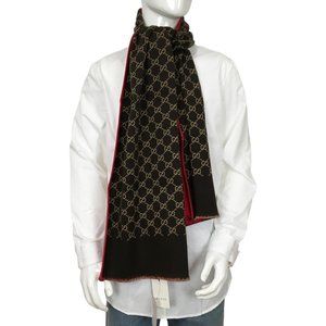 Gucci Men's Scarf Double Sided Red Other Side Brown Beige Monogram GG DM12